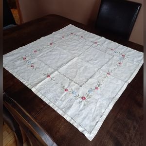 Vintage Inspired Hand Embroidered Linen tea cloth.